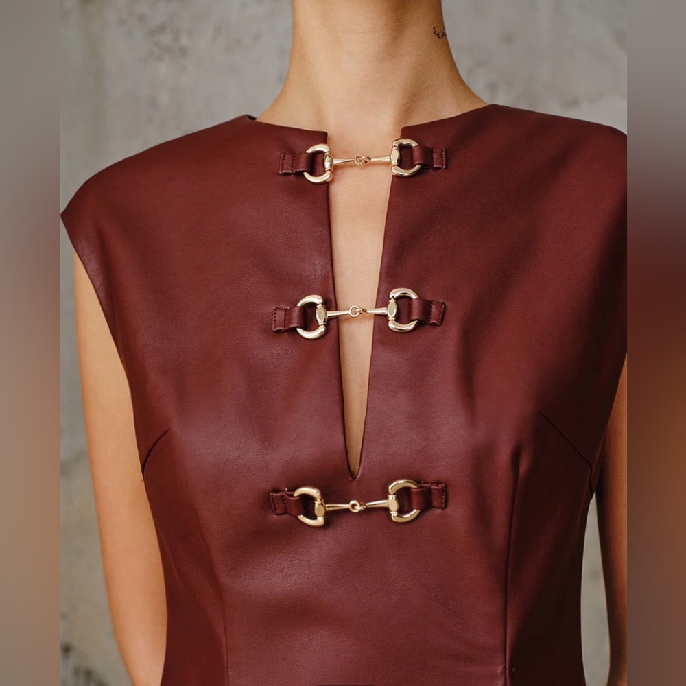 NWT - Commense PU Leather Metal Buckle Sleeveless Mini Dress - Picture 3 of 8